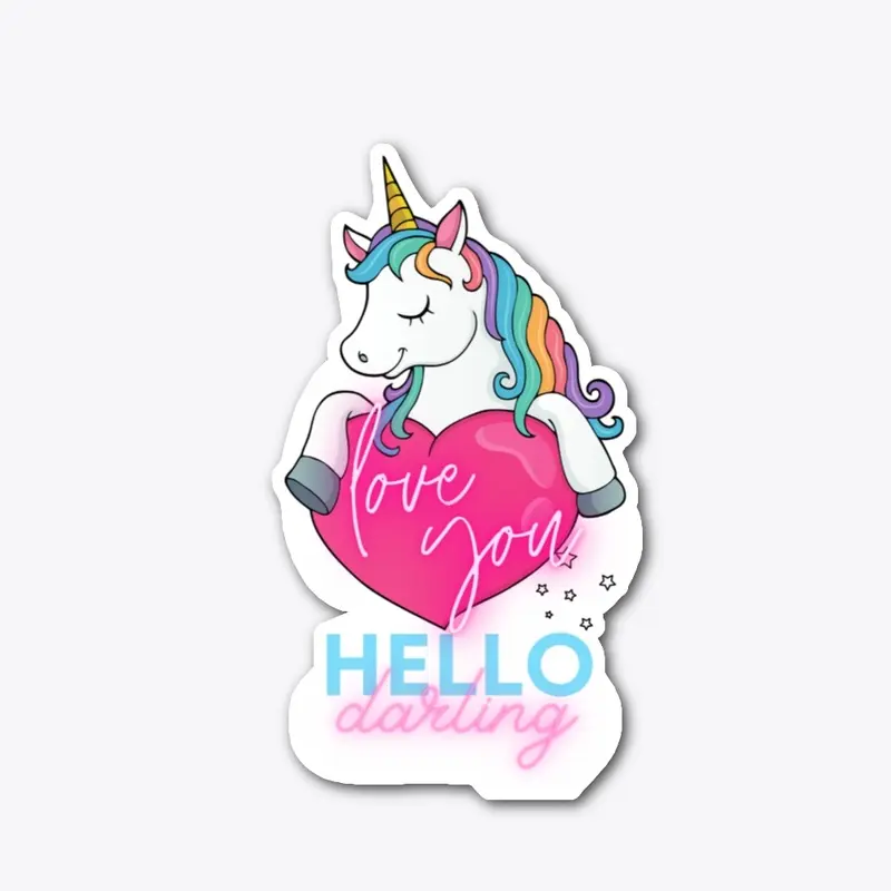 Cute Unicorn hugging a pink heart